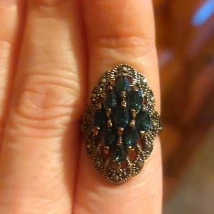 Sterling silver ring Blue stones Marcasite Size 7.25
